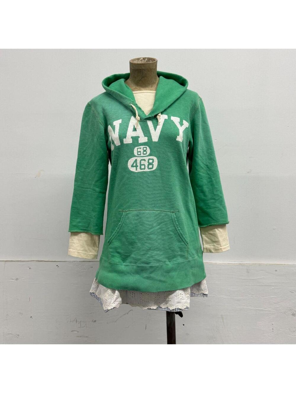 Denim & Dungaree Japanese Layered Green Cotton Hoodie Dress